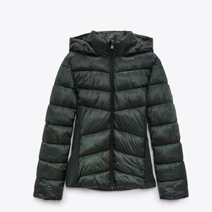 Zara Dark Green Hooded Puffer Jacket